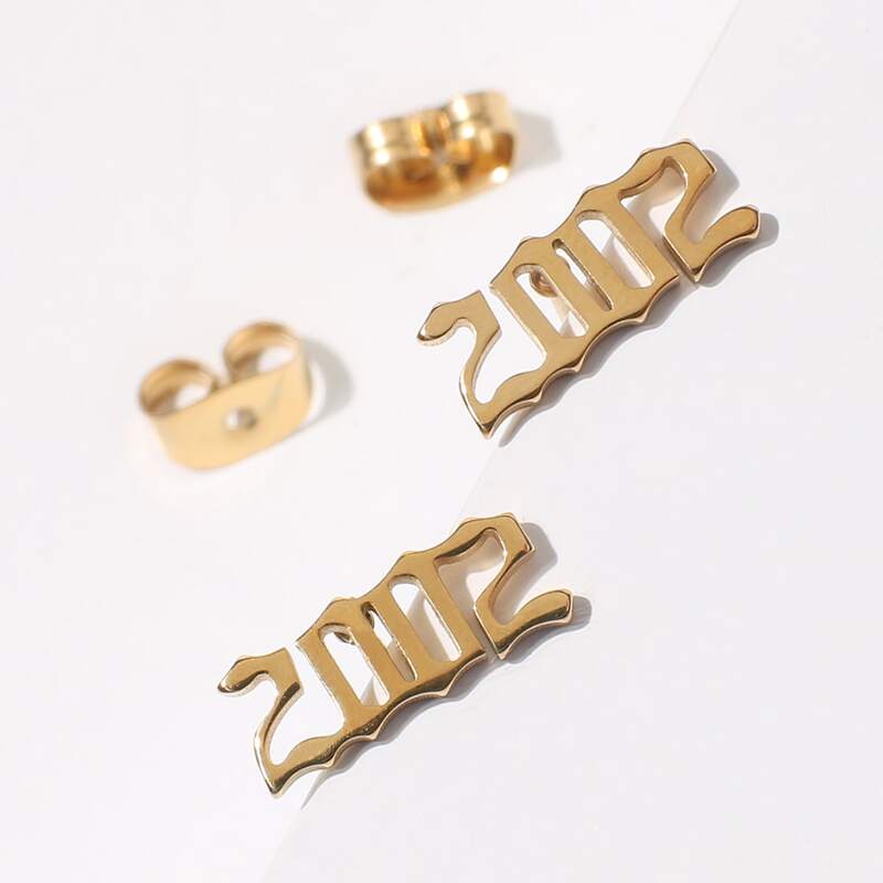 

Number 2002 Stud Earrings, Gold