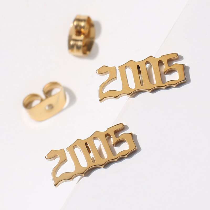 

Number 2005 Stud Earrings, Gold