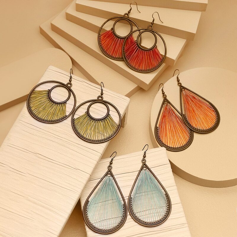 

4pairs Round & Water Drop Earrings, Multicolor