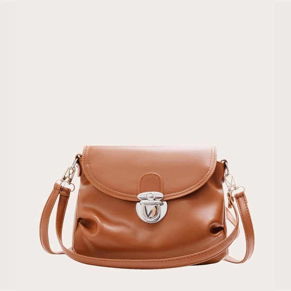 

Push Lock Flap Ruched Bag, Brown