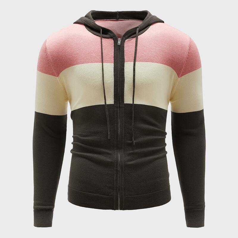 

Guys Colorblock Zip Up Hooded Cardigan, Multicolor