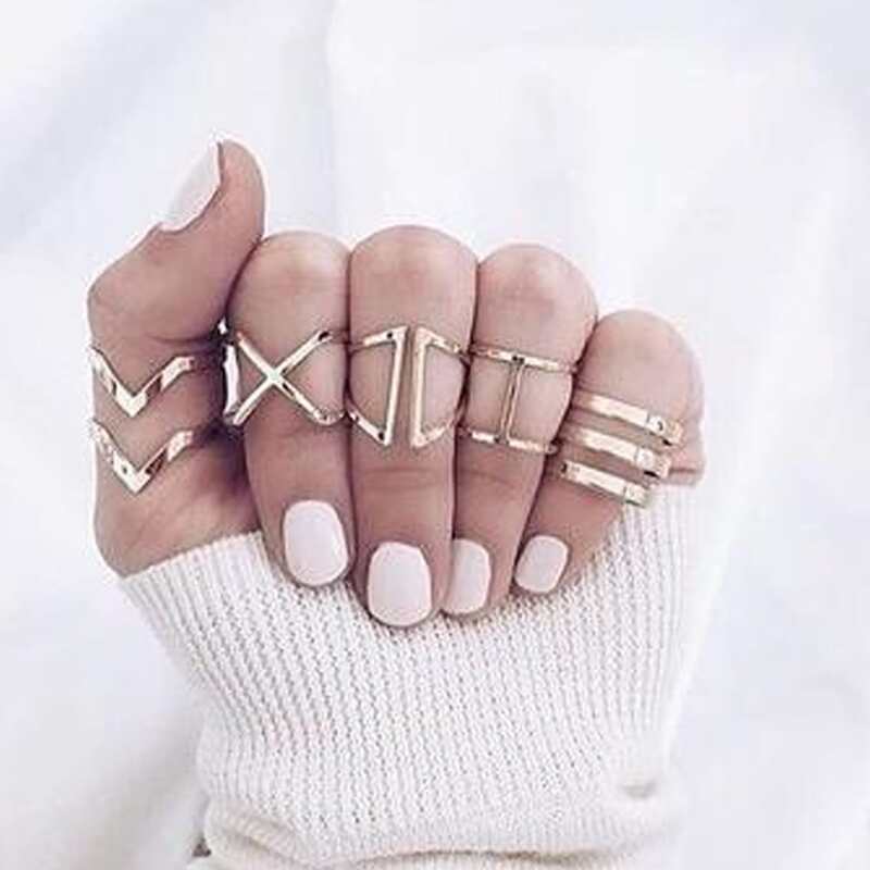 

5pcs Hollow Geo Ring, Gold