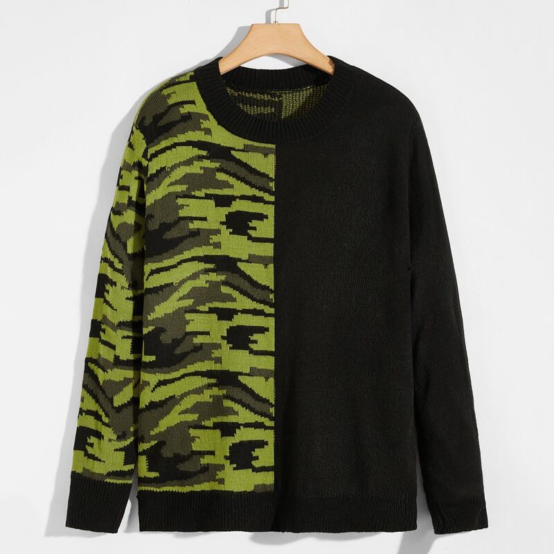 

Guys Camo Pattern Colorblock Sweater, Multicolor