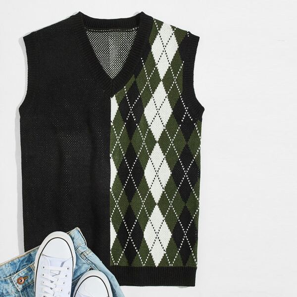 

Men Argyle Pattern Sweater Vest, Multicolor