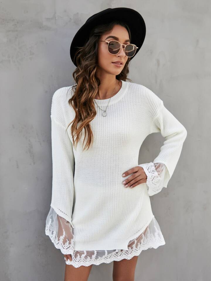 knee length dresses for ladies White Knit Midi Dress main image 1