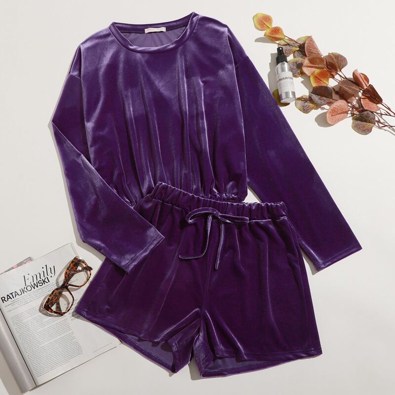 

Elastic Hem Velvet Lounge Set, Purple