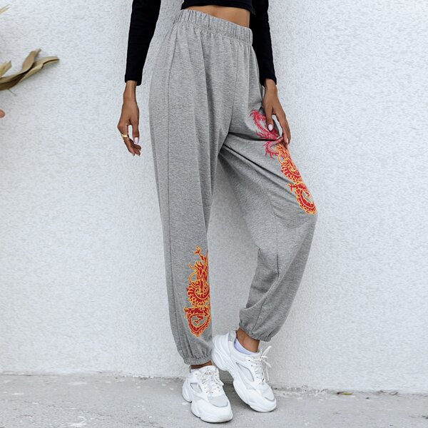 

Chinese Dragon Print Sweatpants, Grey