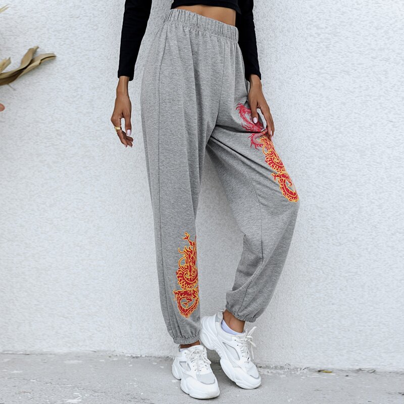 

Chinese Dragon Print Sweatpants, Grey