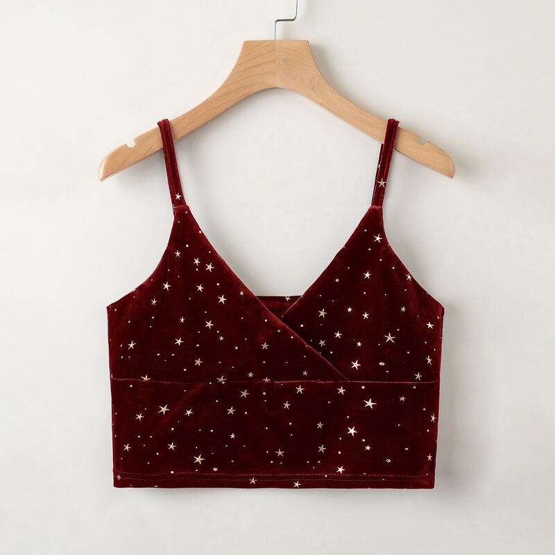 

Velvet Galaxy Wrap Crop Cami, Burgundy