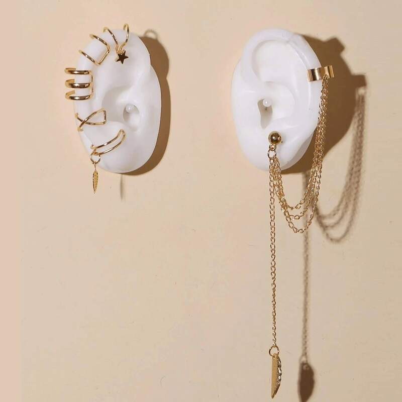 

6pcs Leaf Chain Ear Cuff, Gold