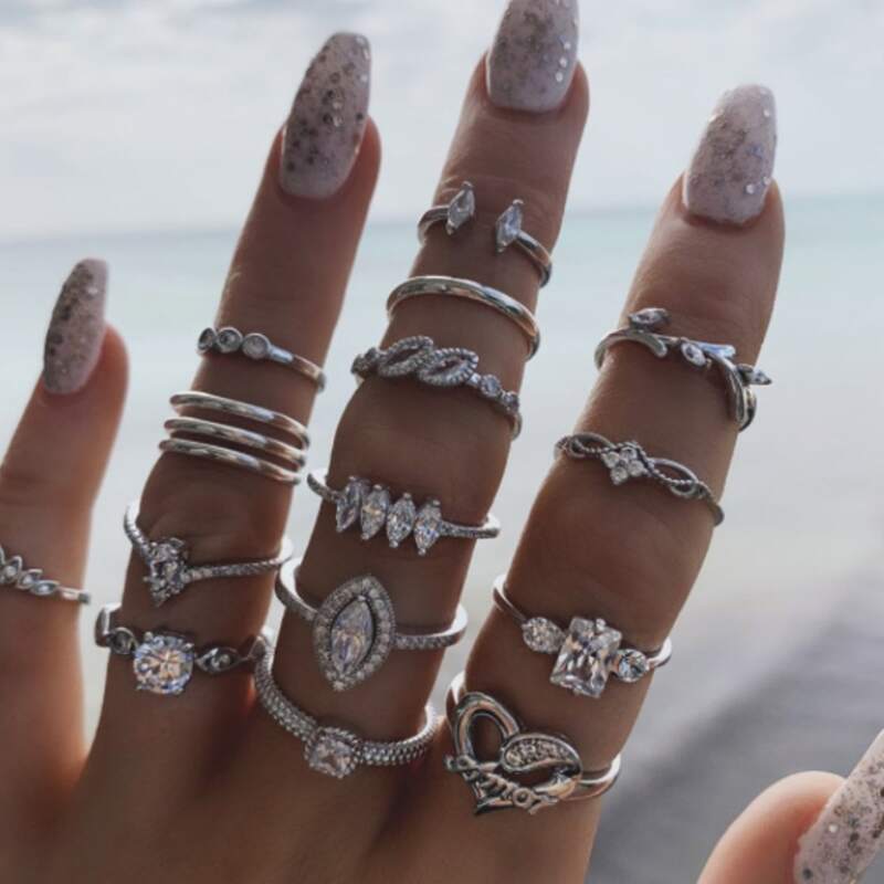 

15pcs Rhinestone Ring, Silver