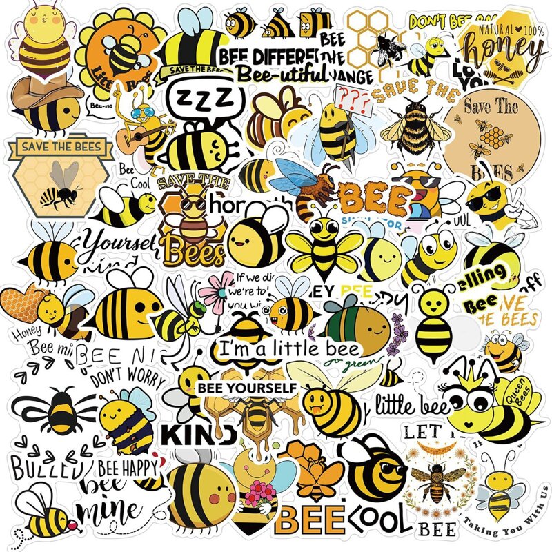 

50pcs Bee Print Sticker, Multicolor