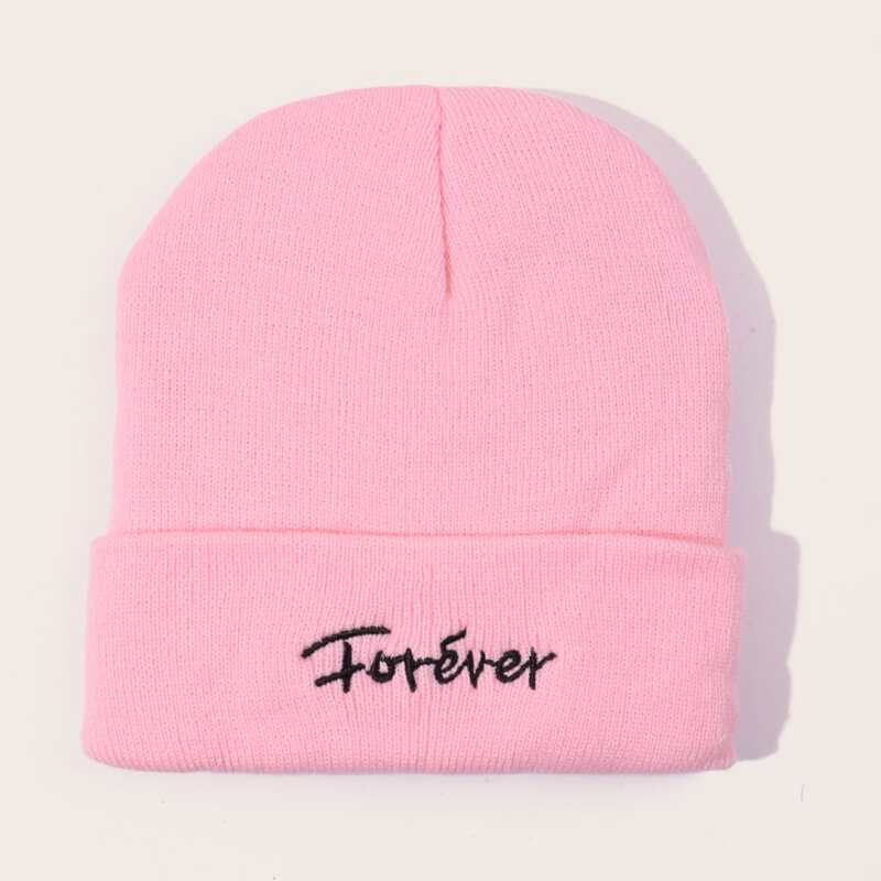 

Letter Embroidery Knit Beanie, Pink
