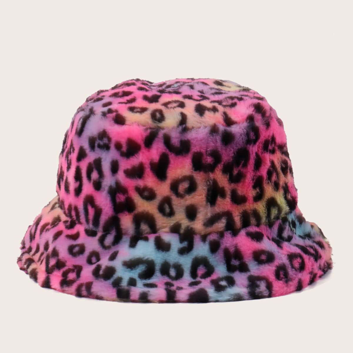 

Leopard Fluffy Bucket Hat, Multicolor
