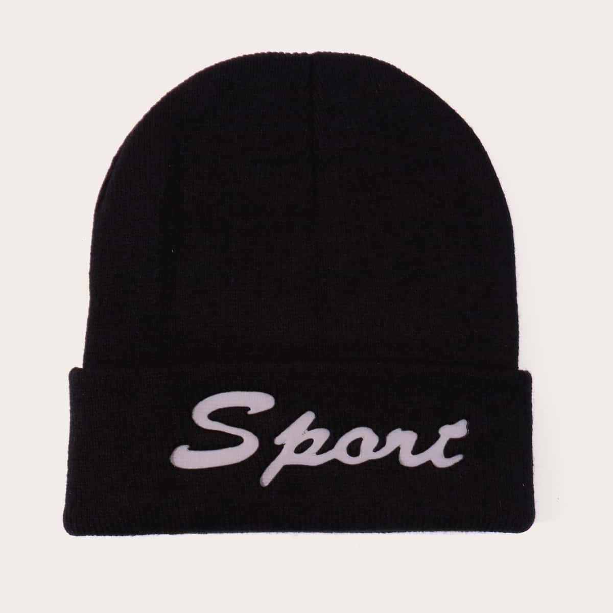 

Letter Knitted Beanie, Black
