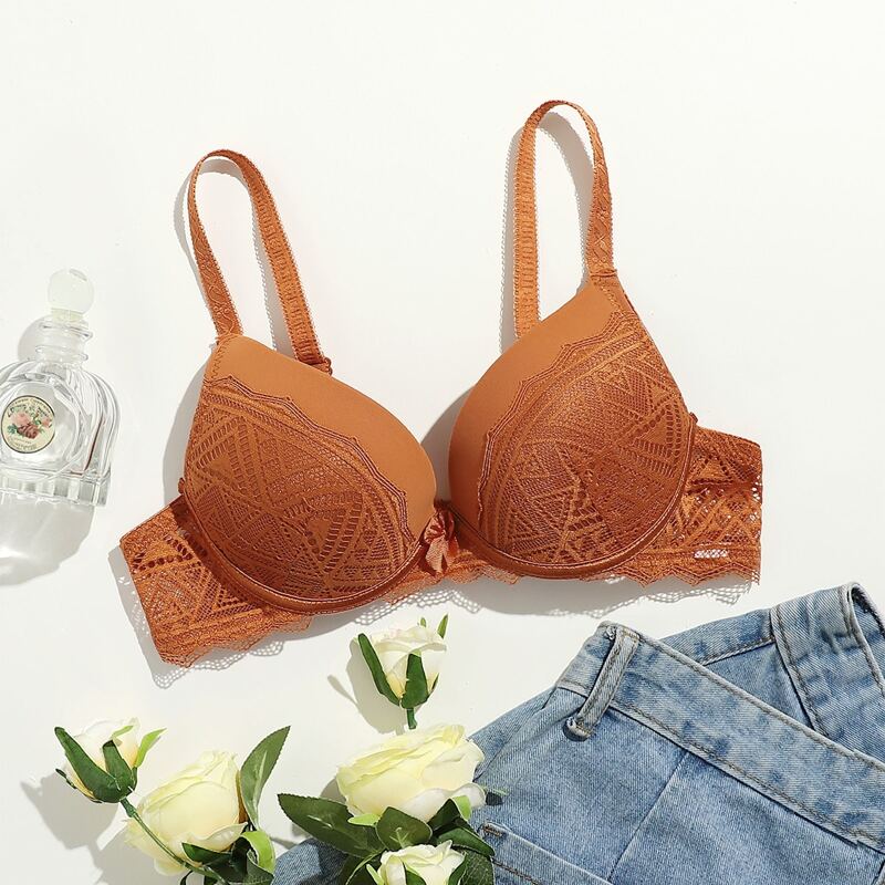 

Contrast Lace Underwire Bra, Orange