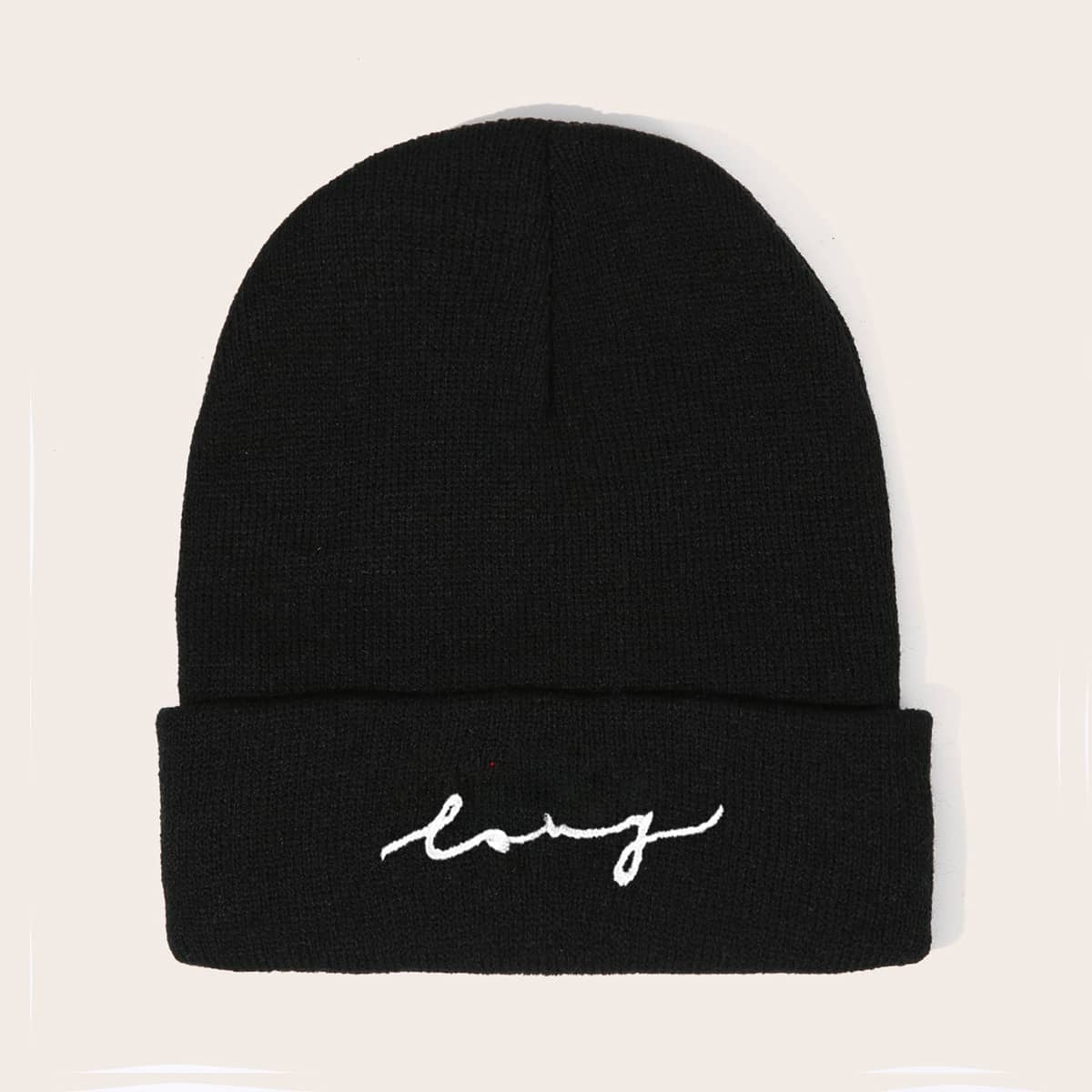 

Guys Embroidery Knitted Beanie, Black