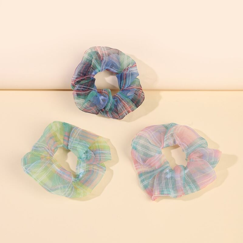 

3pcs Tartan Mesh Scrunchie, Multicolor