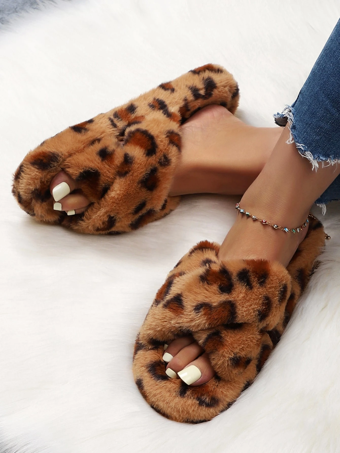 fluffy leopard print slippers
