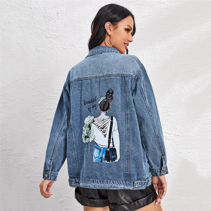 

Figure Graphic Flap Pocket Denim Jacket, Medium wash