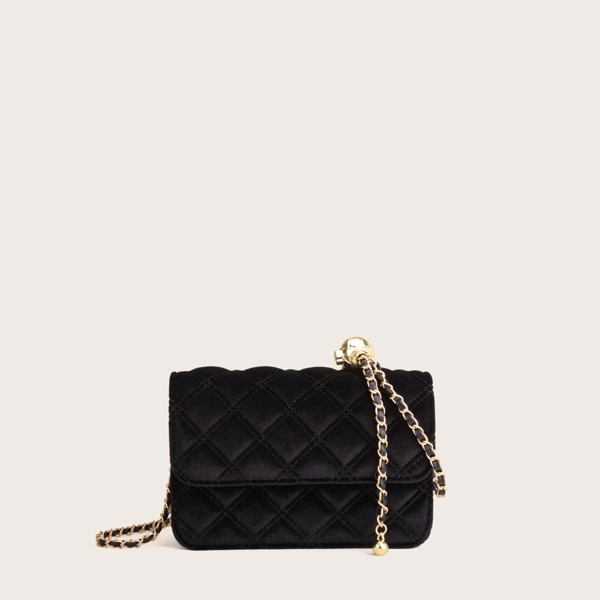 

Quilted Chain Crossbody Bag, Black