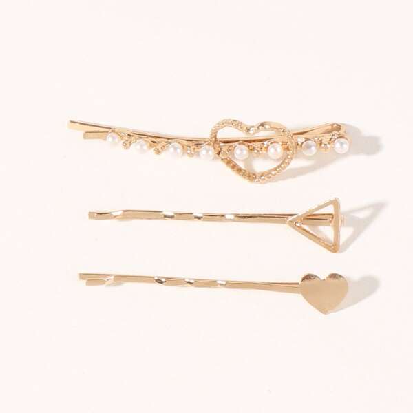 

3pcs Girls Faux Pearl Decor Hair Clip, Gold