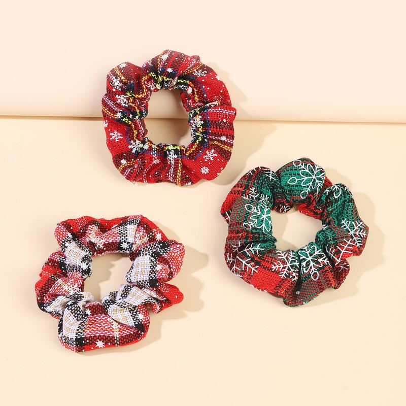 

3pcs Christmas Snowflake & Tartan Scrunchie, Multicolor