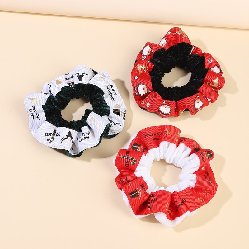 

3pcs Christmas Pattern Scrunchie, Multicolor