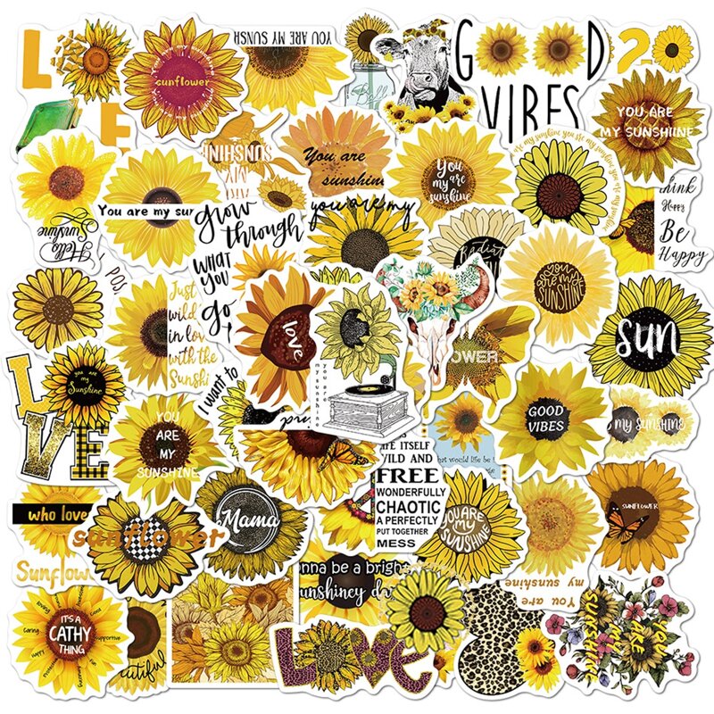 

50pcs Sunflower Print Sticker, Multicolor