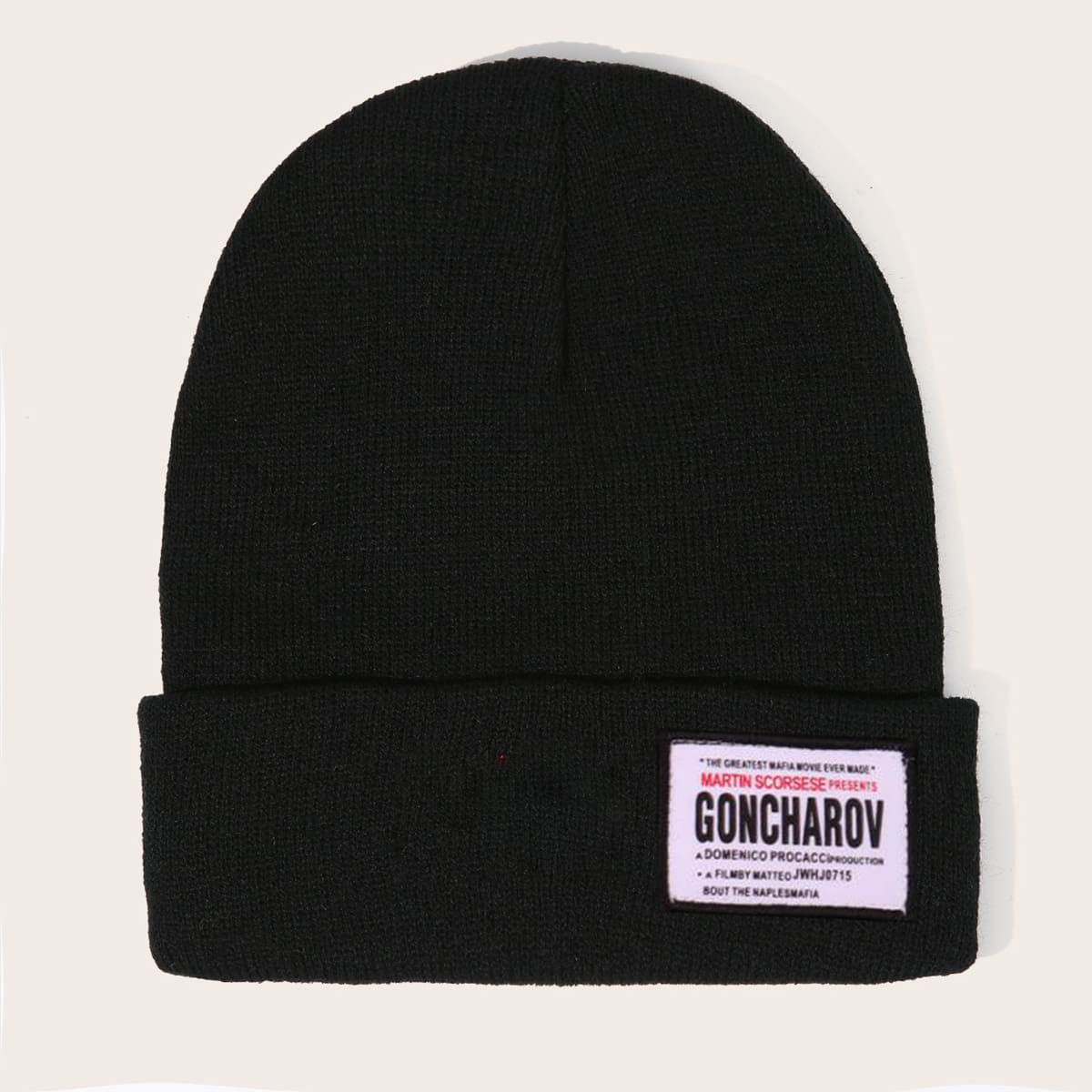 

Letter Patched Knitted Beanie, Black