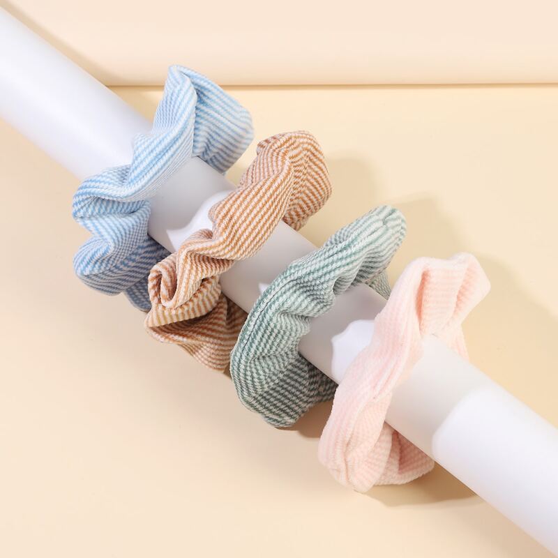 

4pcs Stripe Scrunchie, Multicolor