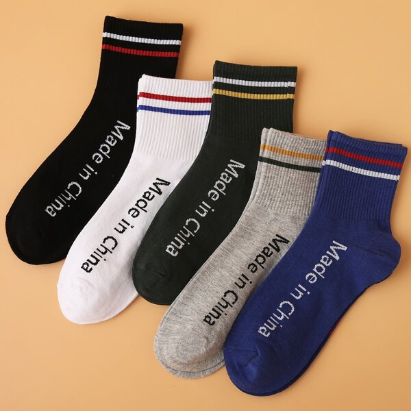 

5pairs Men Letter Graphic Socks, Multicolor