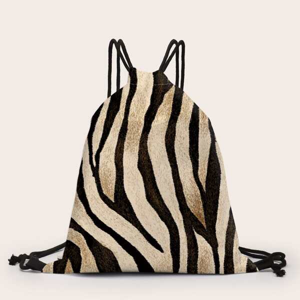 

Tiger Print Drawstring Backpack, Multicolor