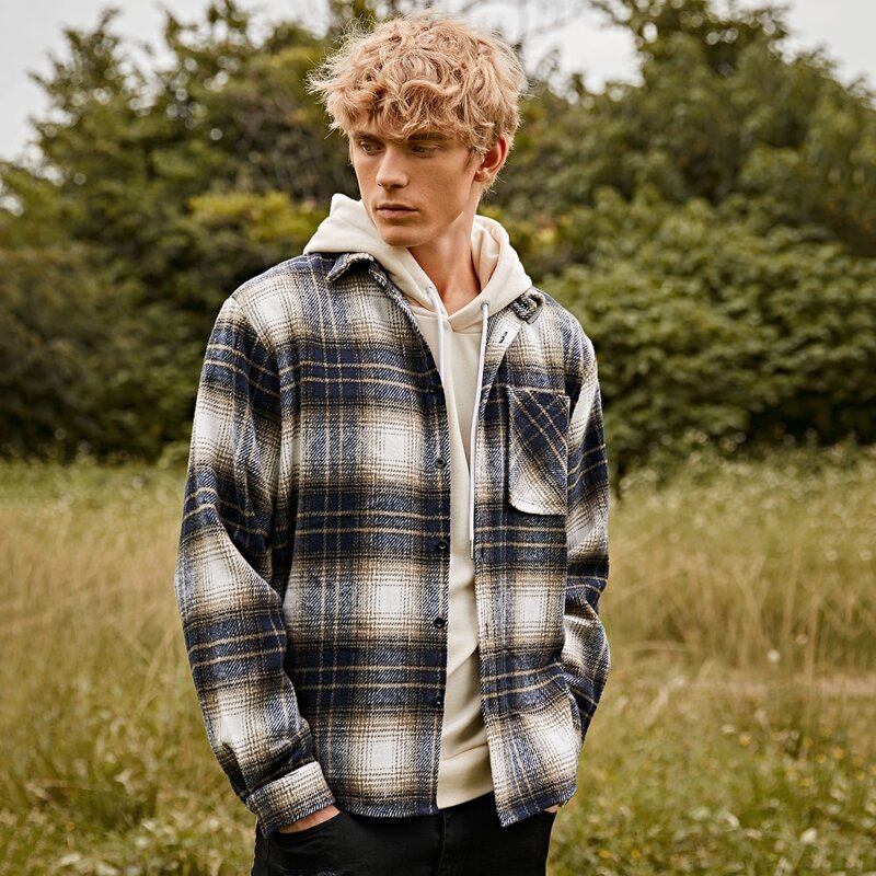 

Guys Plaid Pocket Front Overcoat, Multicolor