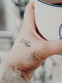 1sheet Butterfly Pattern Tattoo Sticker - Black - View 2