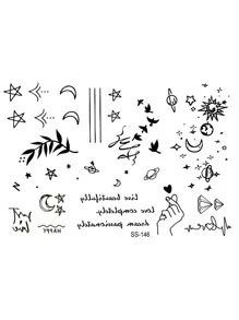 紋身貼紙套件，2 張行星臨時紋身女式，成人混合紋身貼紙，看起來真實假紋身，適合男士、女士和女孩 - 黑色 - 查看 3