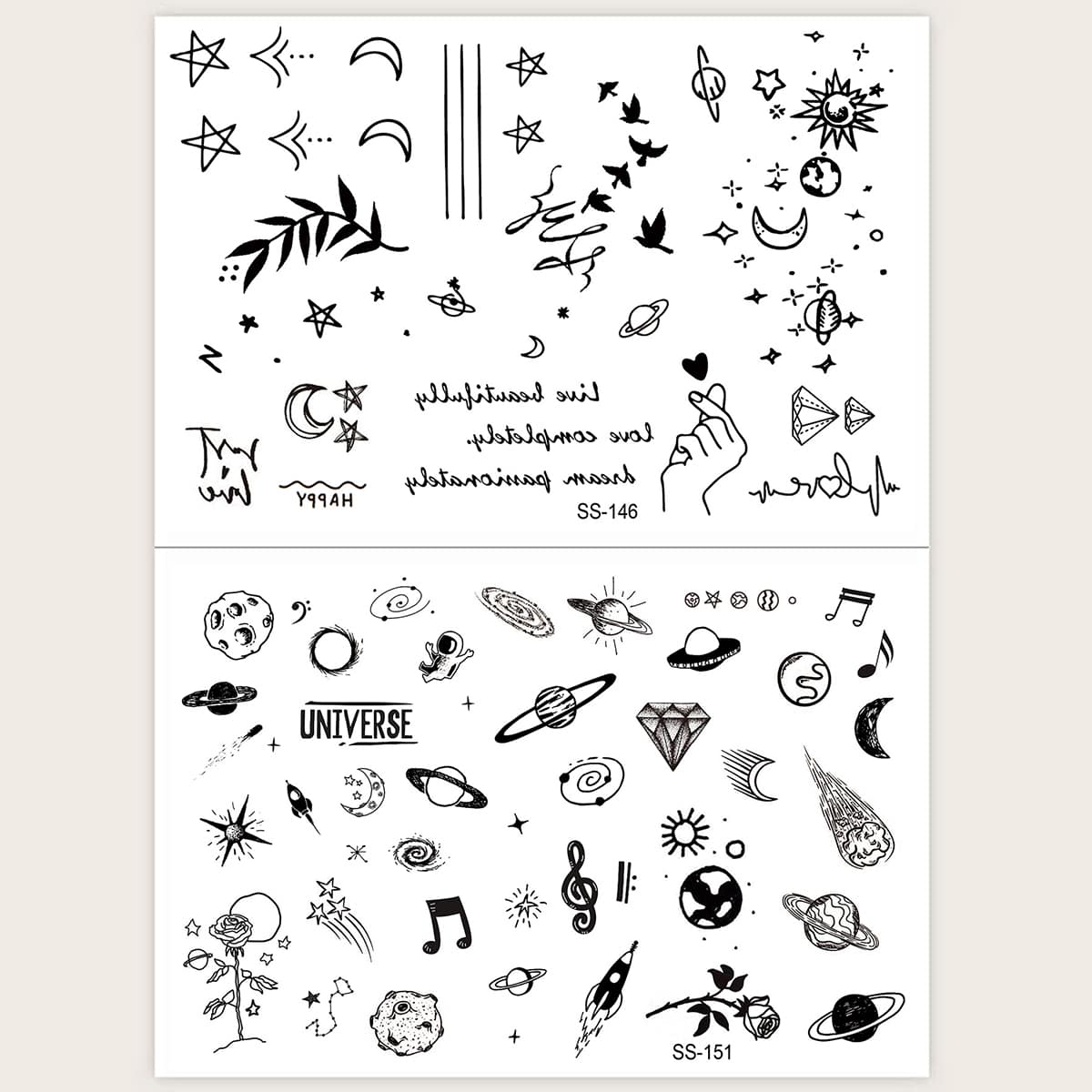

2sheets Planet Tattoo Sticker, Black