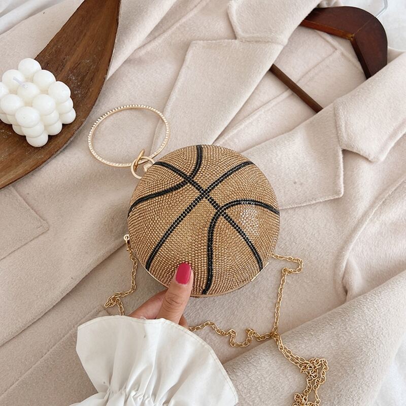 

Rhinestone Basketball Ring Satchel Bag, Gold