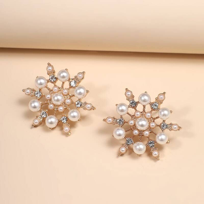 

Christmas Faux Pearl & Rhinestone Decor Earrings, Gold