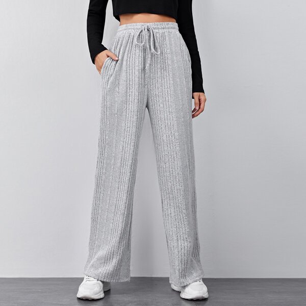

Drawstring Waist Rib-knit Pants, Light grey