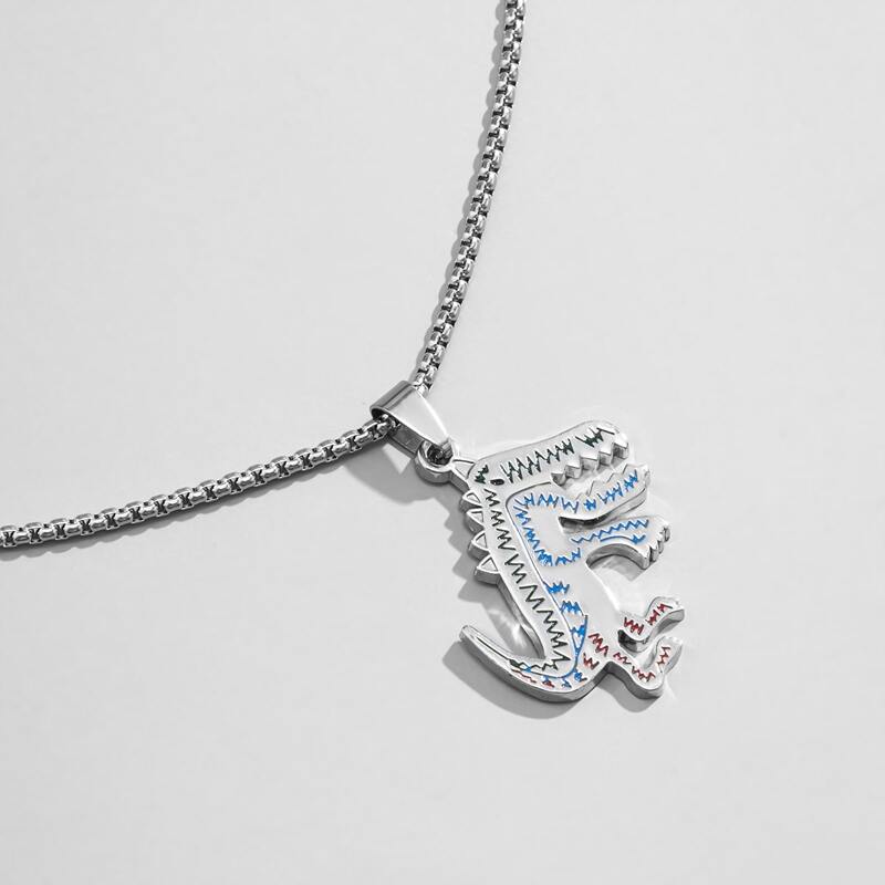 

Cartoon Dinosaur Pendant Necklace, Silver