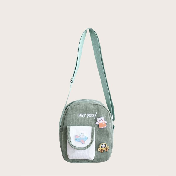 

Girls Letter Embroidered Crossbody Bag, Green