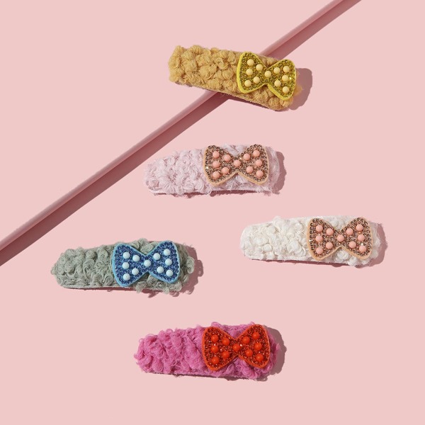 

5pcs Girls Bow Knot Decor Hair Clip, Multicolor