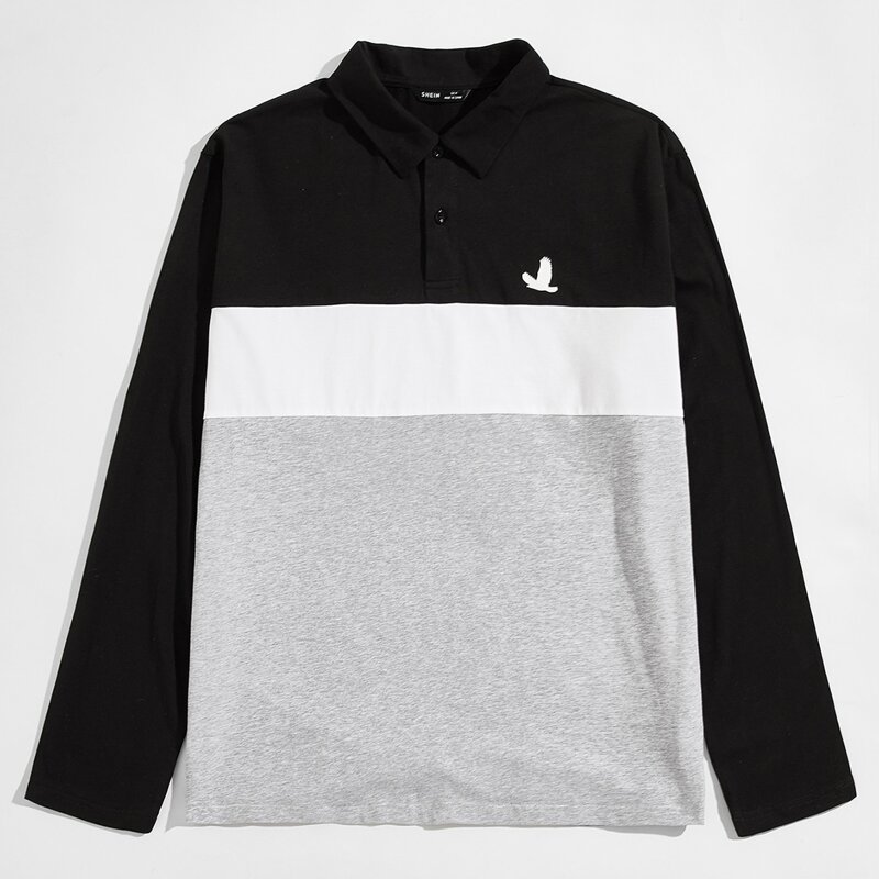 

Men Eagle Print Colorblock Polo Shirt, Multicolor