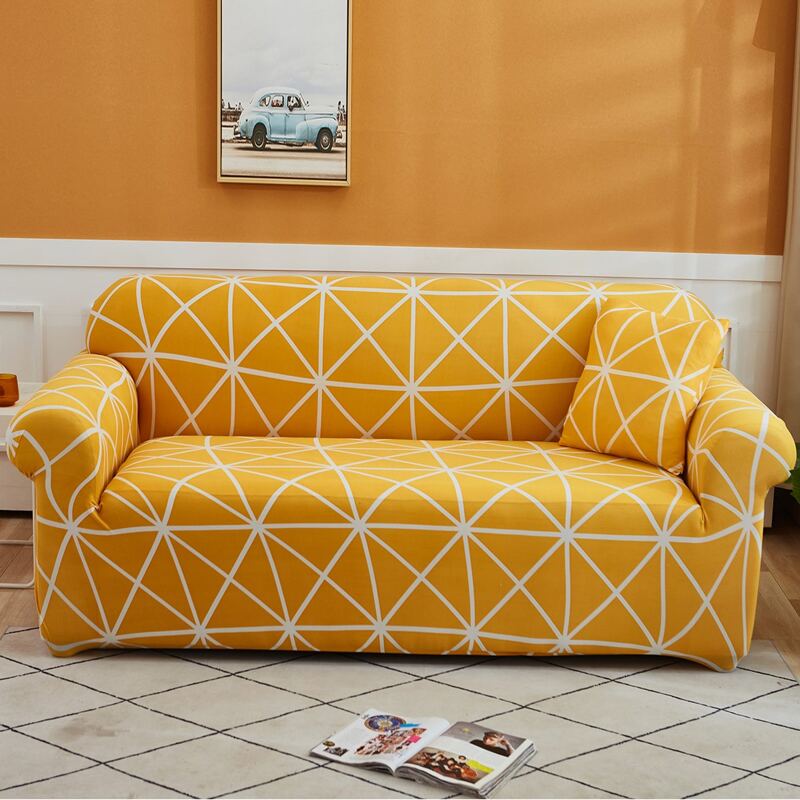 

Geometric Pattern Stretchy Sofa Cover & 1pc Cushion Cover, Yellow