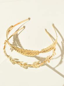 2pcs Metal Leaf Decor Hair Hoop Tiaras - Gold - View 1