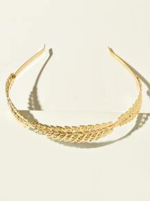 2pcs Metal Leaf Decor Hair Hoop Tiaras - Gold - View 3