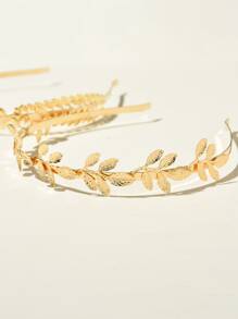 2pcs Metal Leaf Decor Hair Hoop Tiaras - Gold - View 5