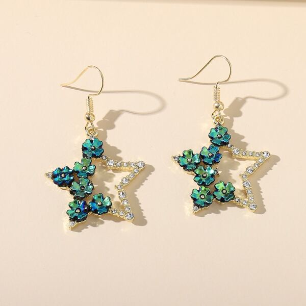 

Rhinestone Star Drop Earrings, Gold