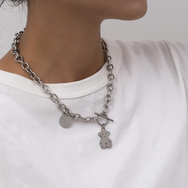 

Bear & Coin Toggle Clasp Chain Necklace, Silver
